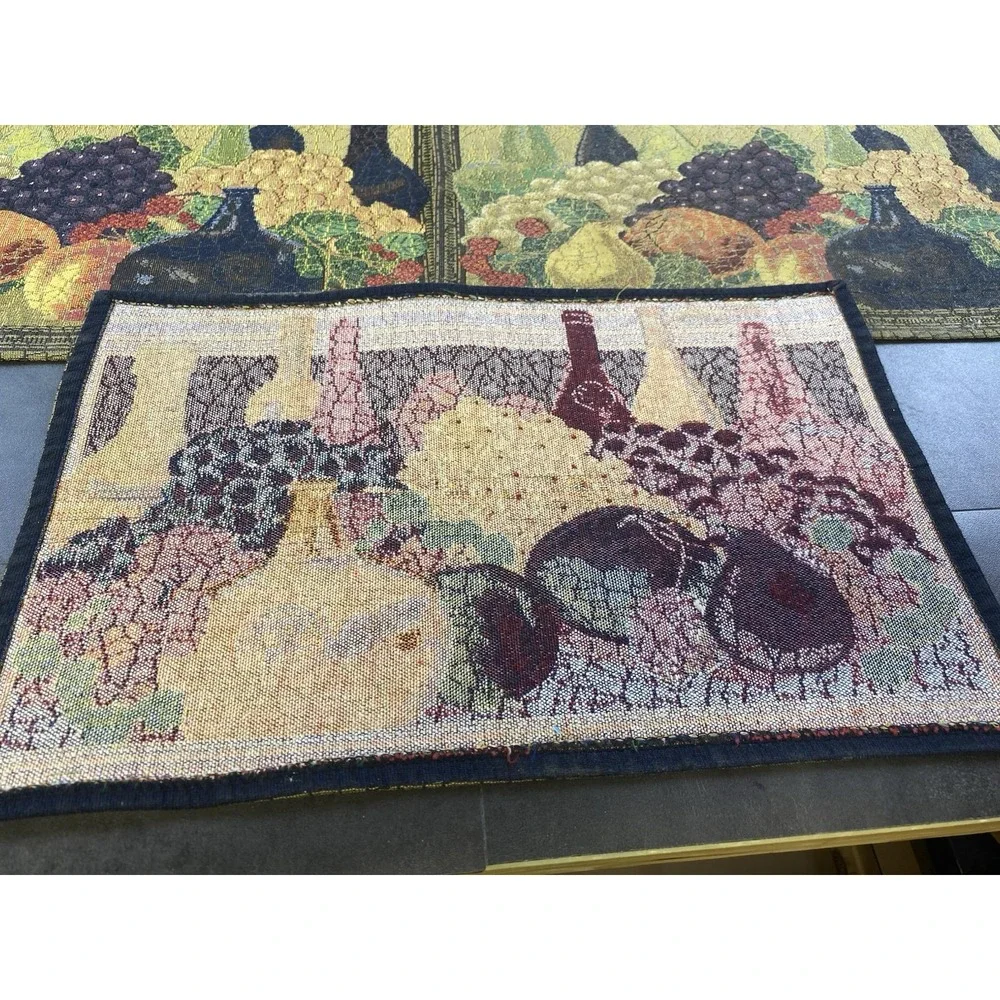 VTG Tapestry Placemats Set of 7 Italian/Tuscan Wine & Fruit Decor 19 x 12
